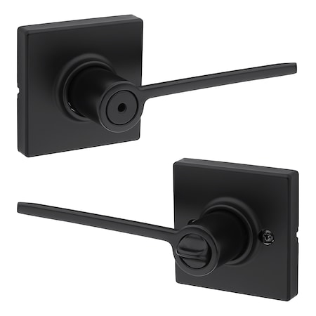 Kwikset Ladera Lever with Square Rose Privacy Door Lock with 6AL Latch and RCS Strike Matte Black Finish 300LRLSQT-514